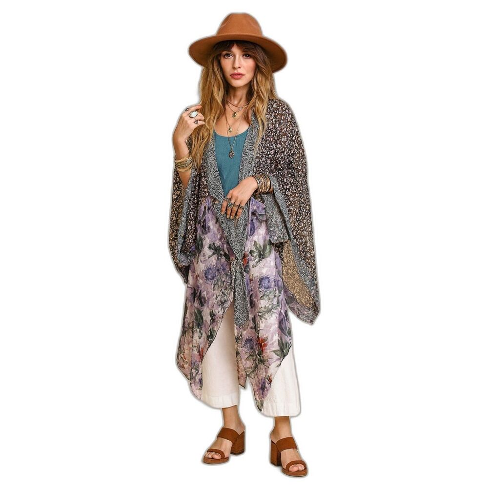 Umgee NWT Lavender Boho Ditsy Floral Kimono Boutique Gypsy Kimono Duster l